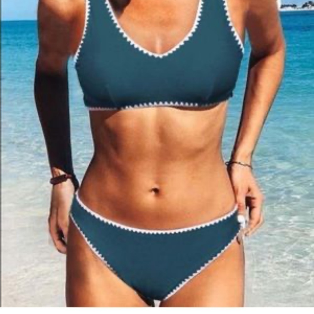 Teal bikini with white trim M